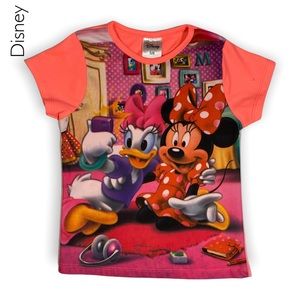 Disney Girls Neon Pink Minnie Mouse Daisy Duck Short Sleeve Tee Size 5/6